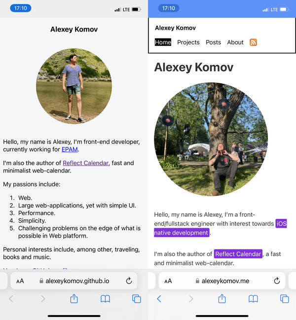 Before and after comparison of the website redesign