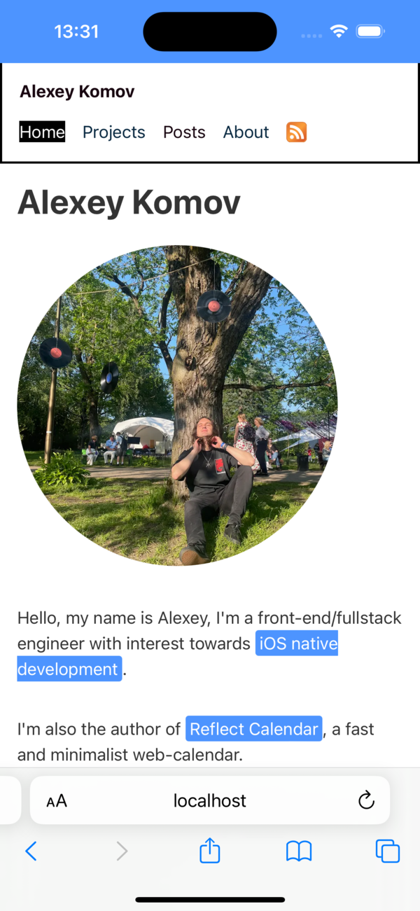 My website nowadays - on mobile